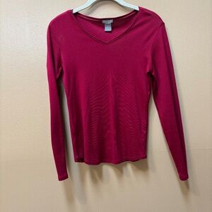 Ann Taylor Red Long Sleeve V-Neck Top Size XS